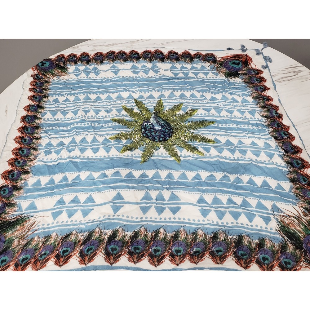 NEW STUNNING Look By M peacock lightweaight scarf head wrap neck cotton blue